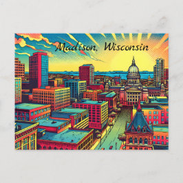 Madison, Wisconsin City Skyline vid Sunset Vykort