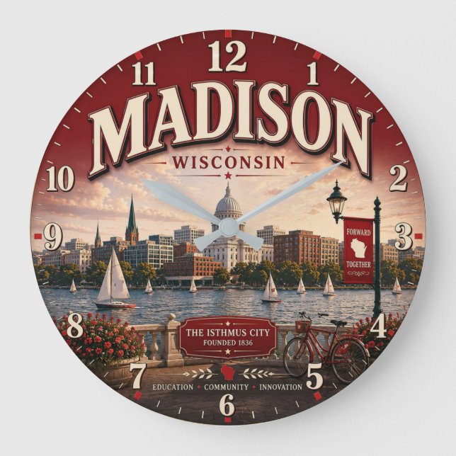 Madison Wisconsin college town gift Stor Klocka (Framsida)