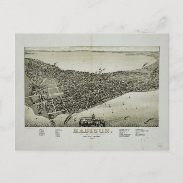 Madison, Wisconsin Delstatens Huvudstad (1885) Vykort (Framsida)