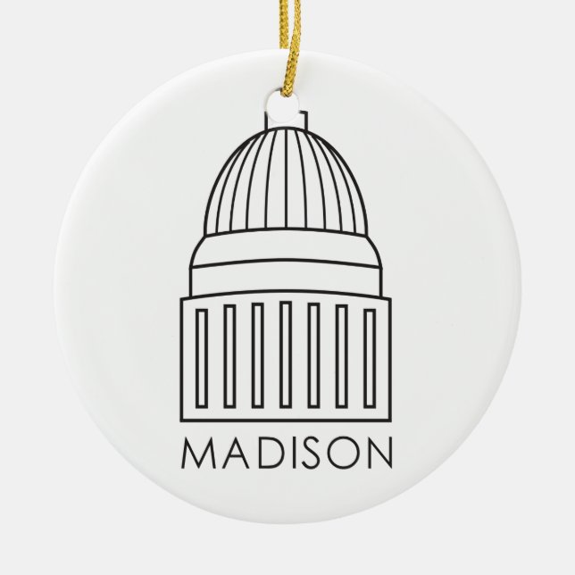 Madison Wisconsin huvudstadbyggnad Julgransprydnad Keramik (Framsidan)