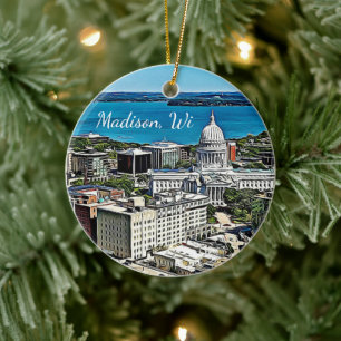 Madison, Wisconsin Photography-julafton-Helgdag Julgransprydnad Keramik