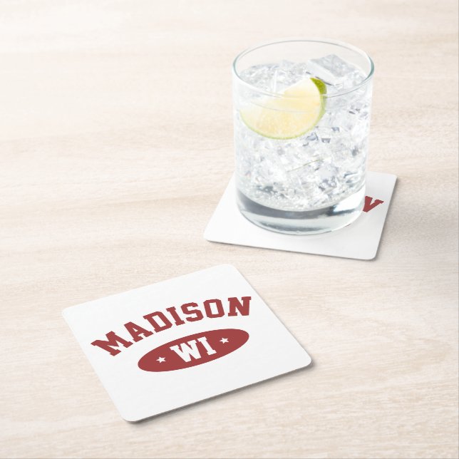 Madison Wisconsin Retro Sporty Typography Coaster  Underlägg Papper Kvadrat (Insitu)