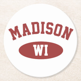 Madison Wisconsin Retro Sporty Typography Coaster  Underlägg Papper Rund