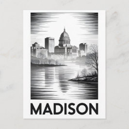 Madison Wisconsin Siluett Svart Vitt Träsnitt Helg Vykort
