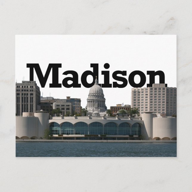 Madison Wisconsin Skyline med Madison i Himlar Vykort (Framsida)