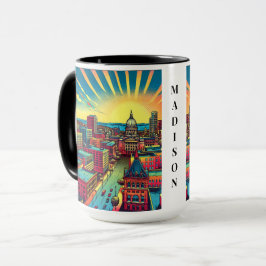 Madison, Wisconsin Skyline vid Sunset Mugg