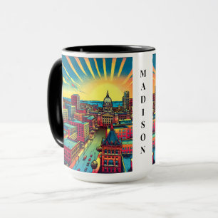 Madison, Wisconsin Skyline vid Sunset Mugg