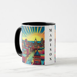 Madison, Wisconsin Skyline vid Sunset Mugg