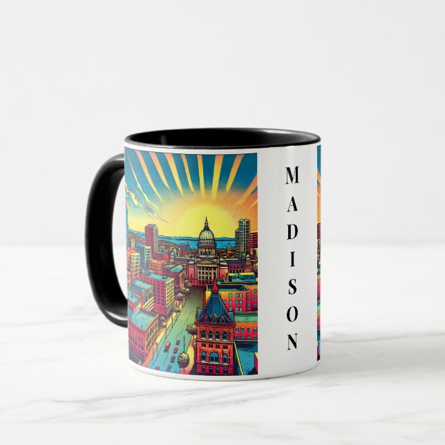 Madison, Wisconsin Skyline vid Sunset Mugg (Framsida vänster)
