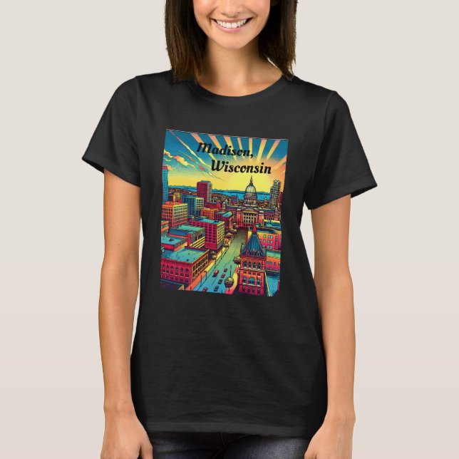 Madison, Wisconsin Skyline vid Sunset T Shirt (Framsida)