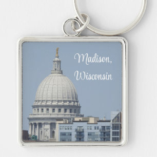 Madison, Wisconsin-staten Huvudstad Fyrkantig Silverfärgad Nyckelring