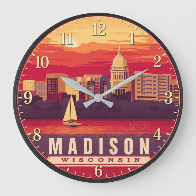 Madison Wisconsin Sunset Stor Klocka (Framsida)