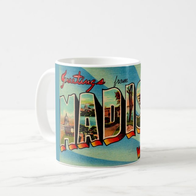 Madison Wisconsin Välkomst vykort Kaffemugg (Framsida vänster)