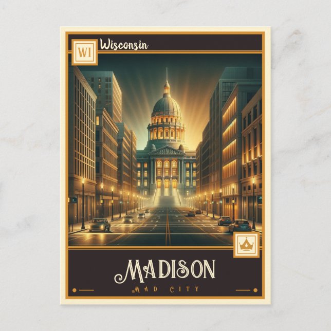 Madison, Wisconsin | VINTAGE Vykort (Framsida)