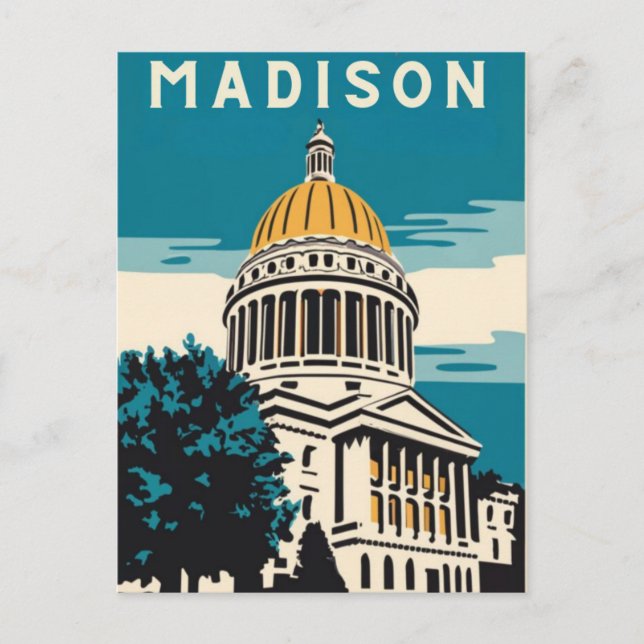 Madison, Wisconsin Vintagen Huvudstad Vykort (Framsida)