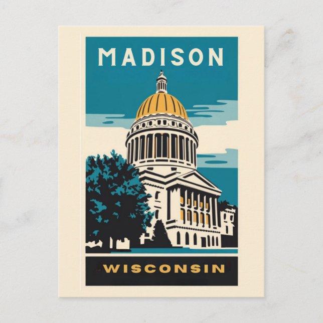 Madison, Wisconsin Vintagen Huvudstad Vykort (Framsida)