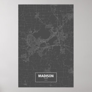 Madison Wisconsin (vit på svart) Poster