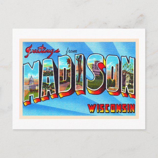 Madison Wisconsin WI-Vintage Large Brev vykort (Framsida)