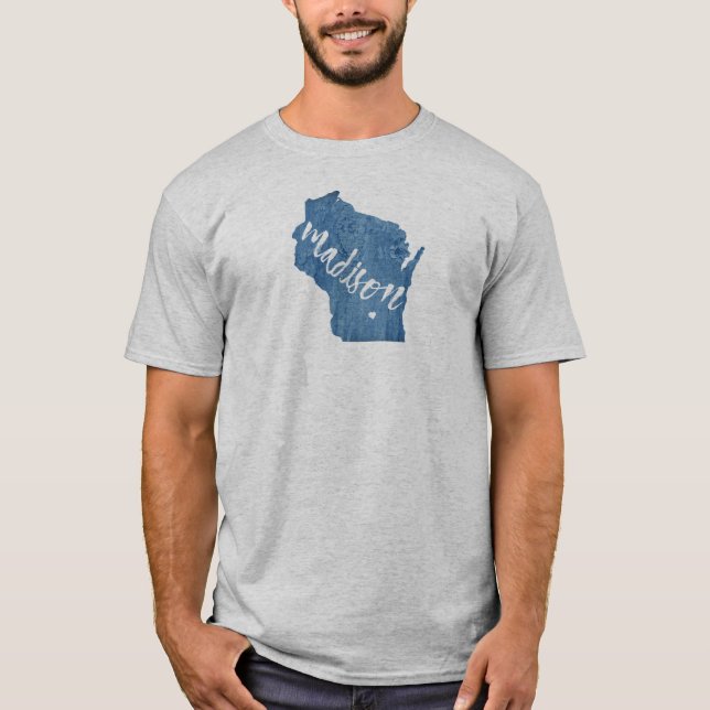 Madison, Wisconsin Wood Grain T Shirt (Framsida)