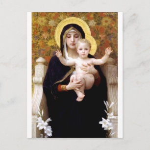 Madona med lilies Bouguereau antique-målning Vykort