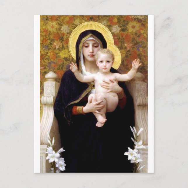 Madona med lilies Bouguereau antique-målning Vykort (Framsida)