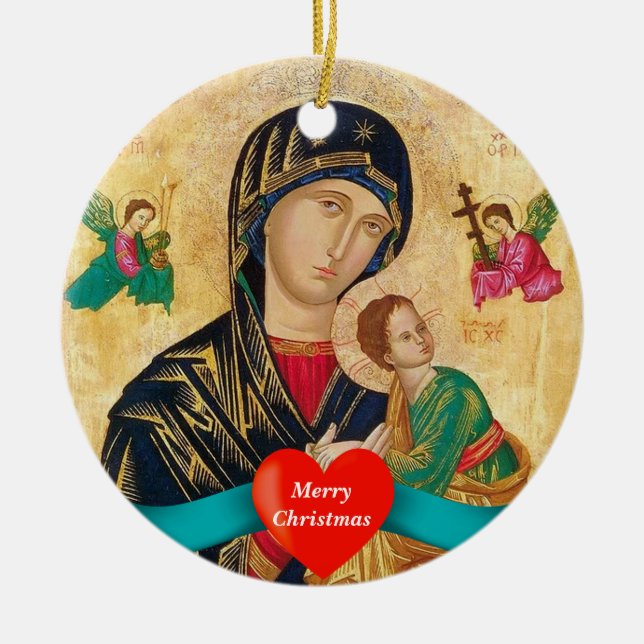 Madona och barn jul julgransprydnad keramik (Framsidan)