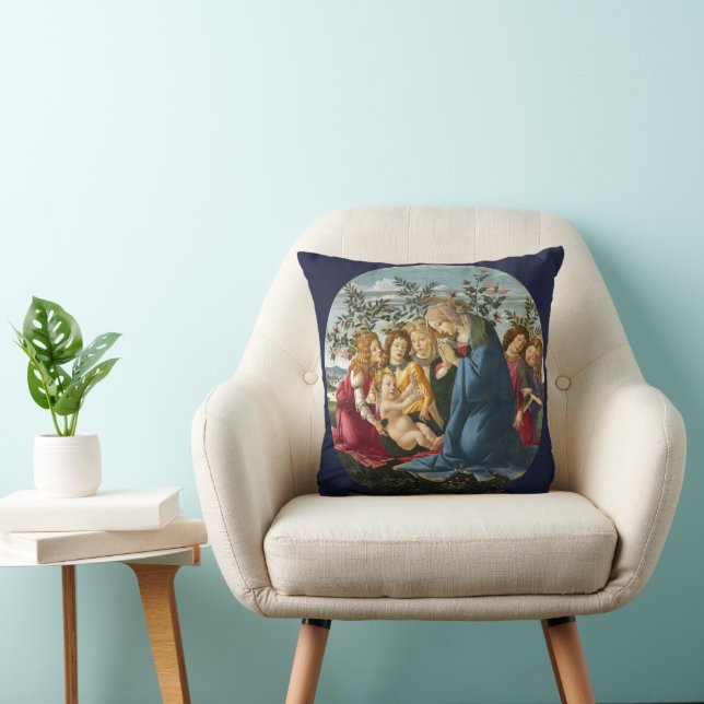 Madonna Adoring Child with 5 Änglar Botticelli Kudde (Stol)