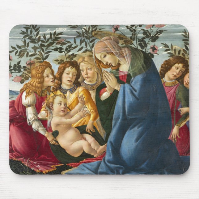 Madonna Adoring Child with 5 Änglar Botticelli Musmatta (Framsidan)