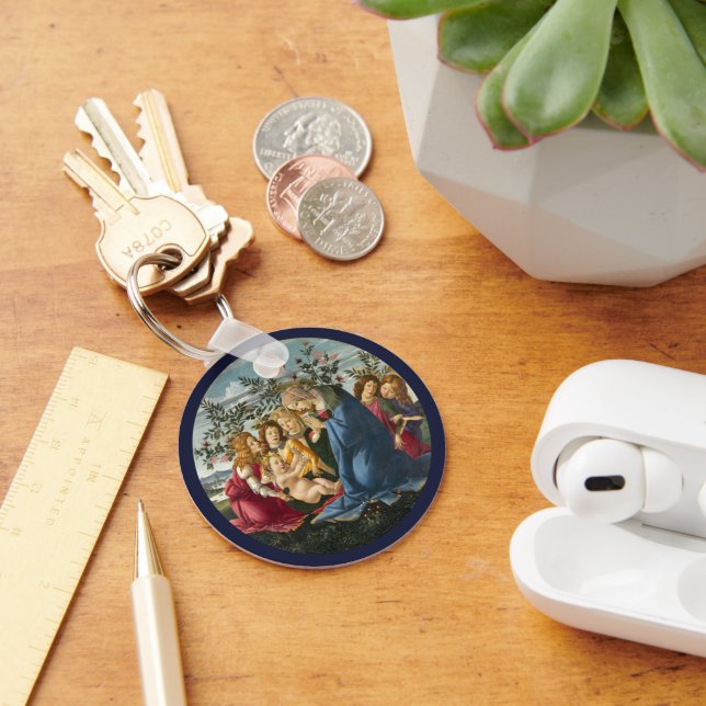 Madonna Adoring Child with 5 Änglar Botticelli Nyckelring (Skrivbord)
