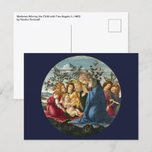 Madonna Adoring Child with 5 Änglar Botticelli Vykort