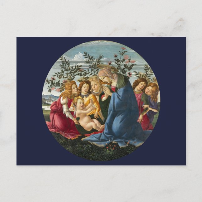 Madonna Adoring Child with 5 Änglar Botticelli Vykort (Framsida)