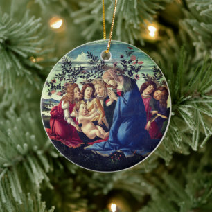 Madonna Adoring Child with Fem Änglar Julgransprydnad Keramik
