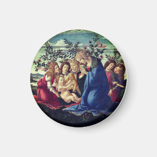 Madonna Adoring Child with Fem Änglar Magnet