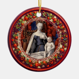 MADONNA, ÄNGLAR Red Blommigt Krona jul Julgransprydnad Keramik