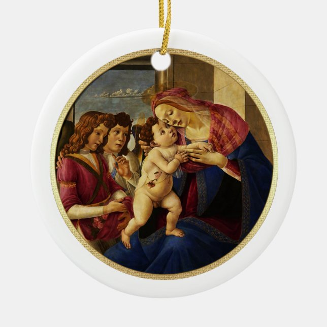 Madonna av Botticelli. Julgåva Julgransprydnad Keramik (Framsidan)