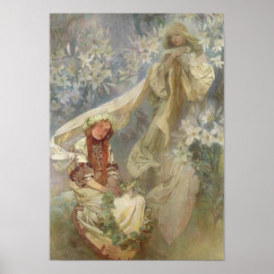 Madonna av liljorna av Alphonse Mucha Poster