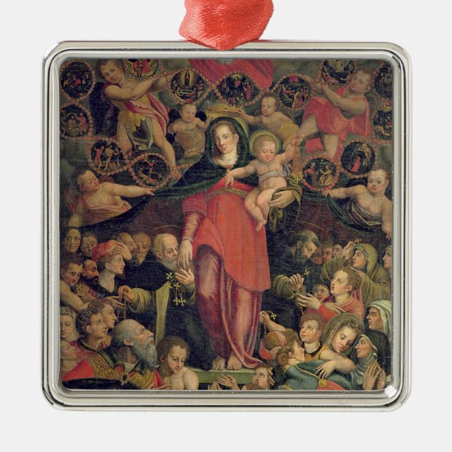Madonna av radbandet, c.1569 (olja på kanfas) julgransprydnad metall (Framsidan)
