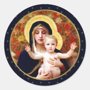 Madonna av W. Bouguereau. God konst jul  Runt Klistermärke