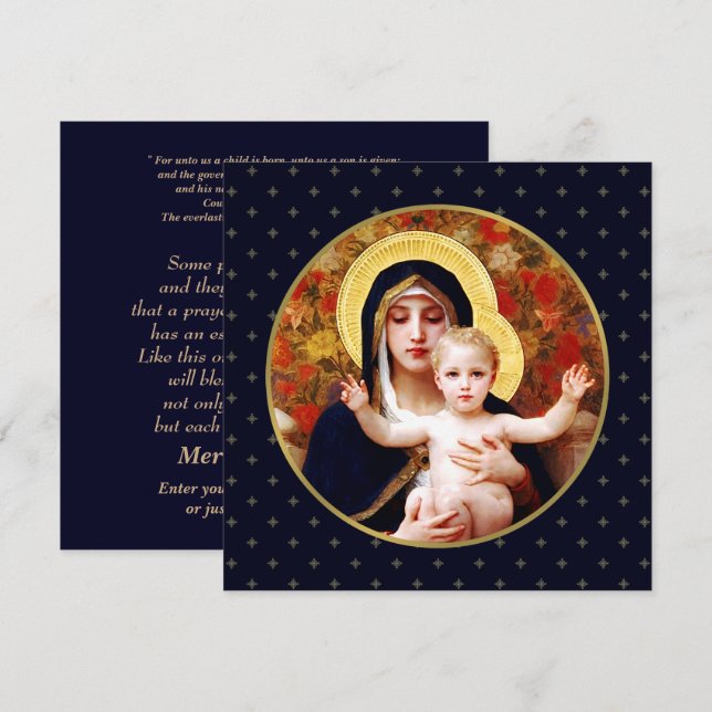 Madonna av W. Bouguereau. Religiösa Julkort (Fram/baksida)