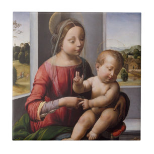 Madonna & barn med John The Baptist Kakelplatta