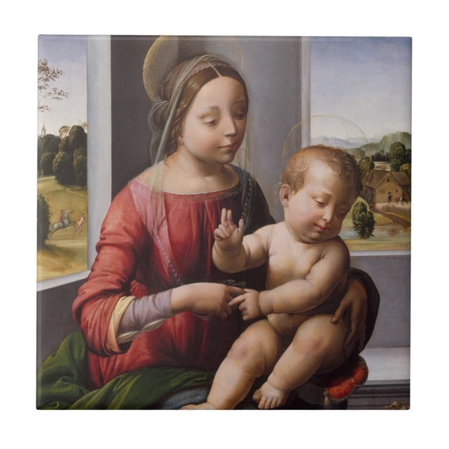 Madonna & barn med John The Baptist Kakelplatta (Framsidan)