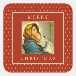 Madonna & Barn Traditionell Religiös Jul Fyrkantigt Klistermärke