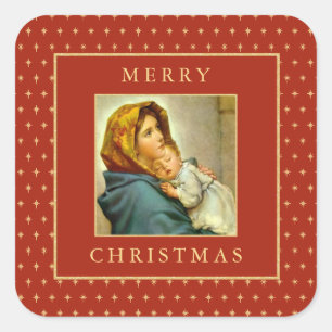 Madonna & Barn Traditionell Religiös Jul Fyrkantigt Klistermärke