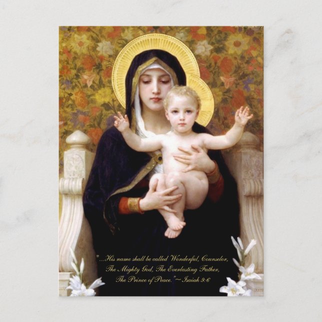 Madonna & barn vid Bouguereau det bibliska Helg Vykort (Framsida)