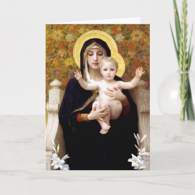 Madonna & barn vid Bouguereau religiösajul Helgkort (Framsida)