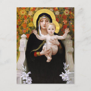 Madonna + barn, vita lillier, julstavskort helg vykort