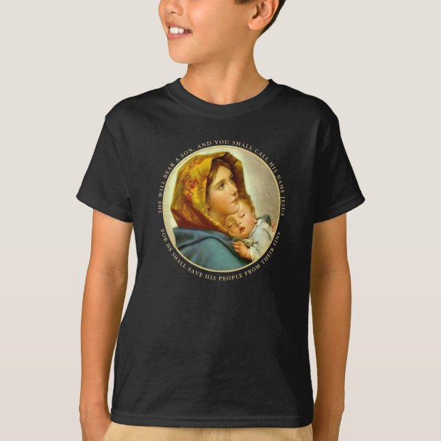 Madonna & Child Traditional Religiösa jul T Shirt (Framsida)