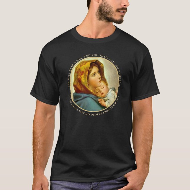 Madonna & Child Traditional Religiösa jul T Shirt (Framsida)