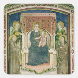 Madonna Enthroned with St Francis of Assisi Fyrkantigt Klistermärke