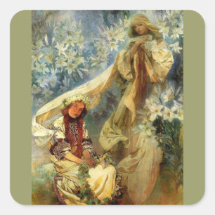Madonna från Lilies 1905 Fyrkantigt Klistermärke